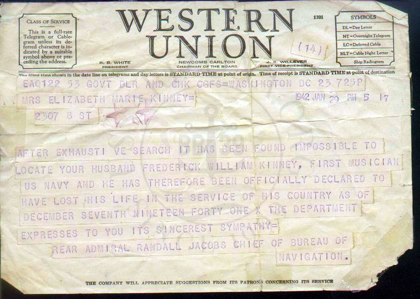 Fred Kinney Telegram